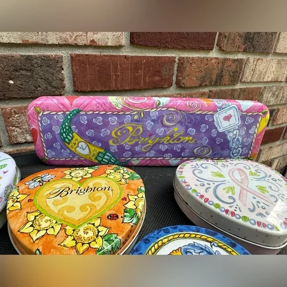 Brighton Empty Metal Tins Assorted Shapes And Sizes Lot Of 9 Various Uses/Colors - Picture 4 of 6